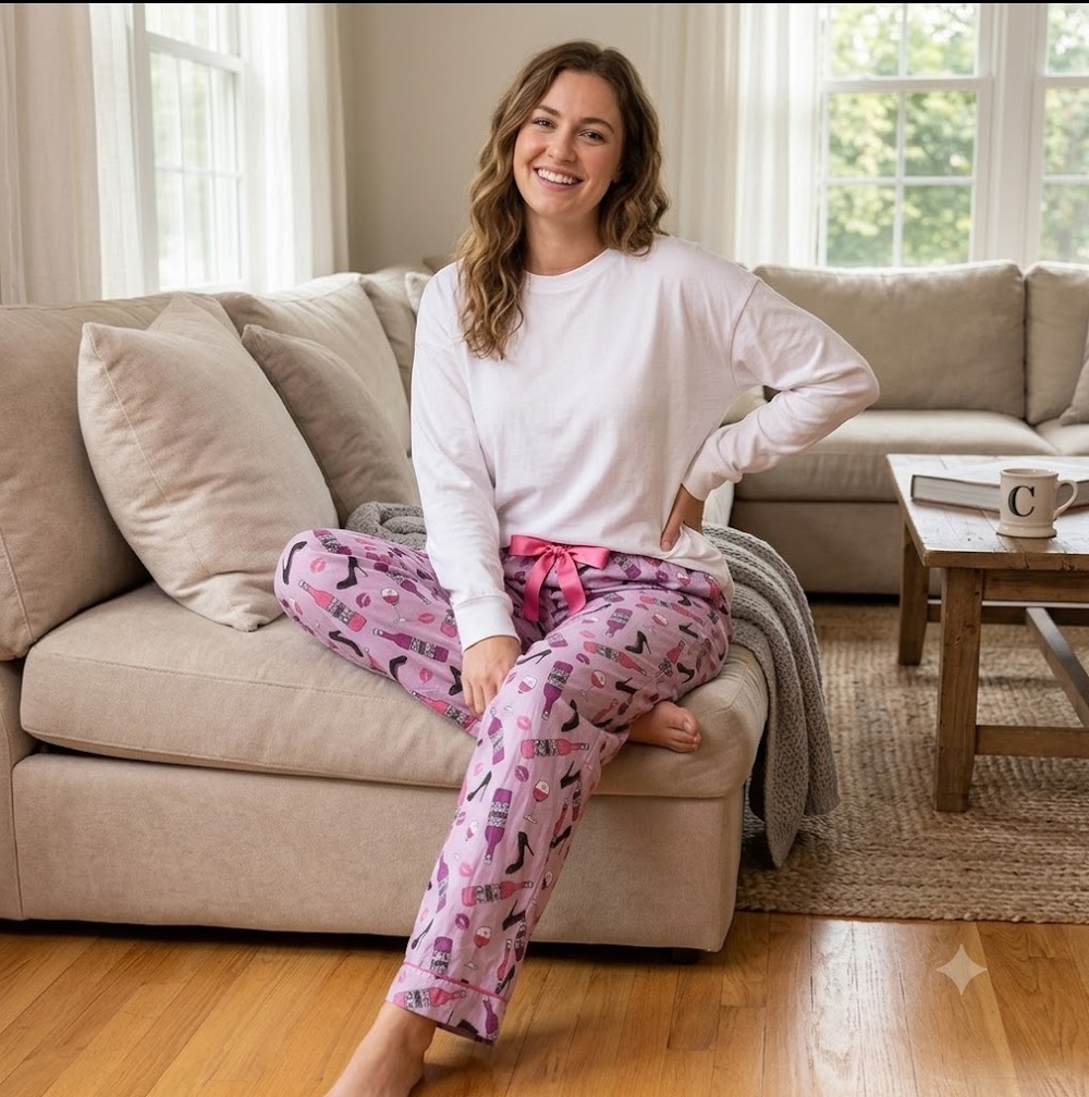 Wine Enthusiast Pajama Pants Wine Glass Bottle Girls Night Out Size L